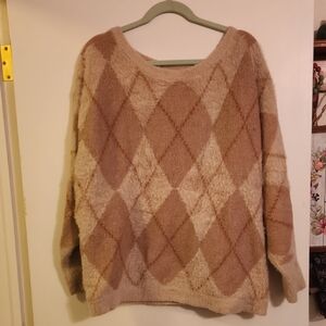 Maurices Argyle Knit Sweater - Brown and Cream